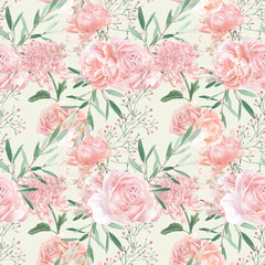 romantic eucalyptus leaf greenery english rose pattern seamless spring romantic modern summer retro