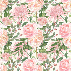 romantic roses rose leaf greenery english rose pattern seamless spring romantic modern summer retro