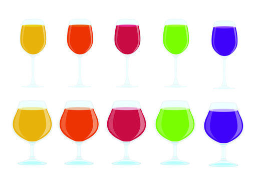 champagne glasses wine and fruit juice isolated on white background illustration vector 
