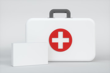 Medical kit and emergency medical equipment with white background,3d rendering.
