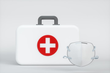 Obraz premium Medical kit and emergency medical equipment with white background,3d rendering.