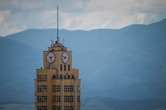 Old famous building tower with a big clock on the top - Taubat&eacute; - S&atilde;o Paulo
