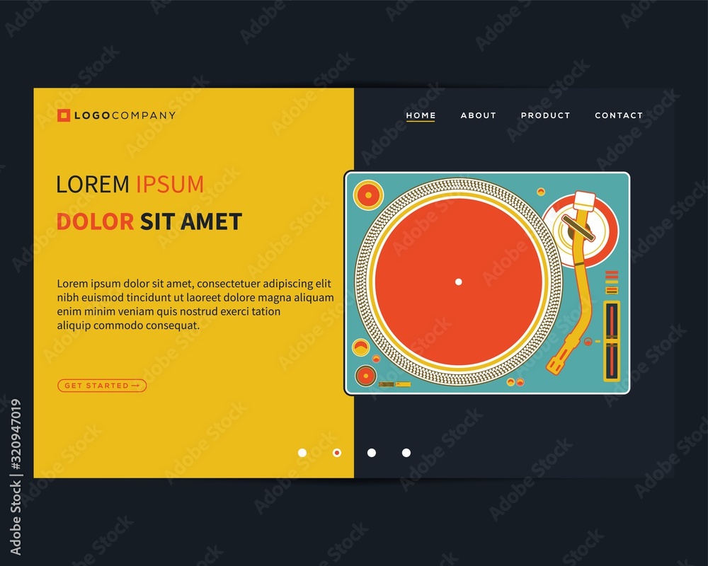 Wall mural landing page of music concepts for website and mobile development