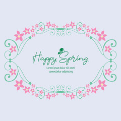 Fototapeta na wymiar Ornate Pattern of leaf and pink flower frame, for happy spring elegant greeting card wallpaper design. Vector