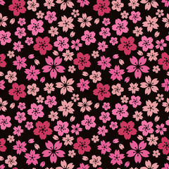 芝桜の花柄パターン（ピンク色、赤）レトロ、サイケデリック、夜桜