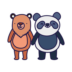 little panda and bear cartoon character on white background