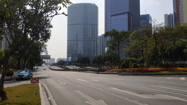 Coronavirus outbreak, empty highway of Guangzhou city at noon on a sunny day, China.