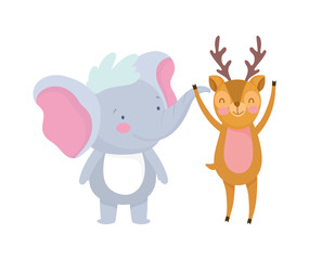 little elephant and deer cartoon character on white background