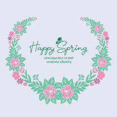 Template for happy spring greeting card design, with beautiful of leaf and floral frame concept. Vector