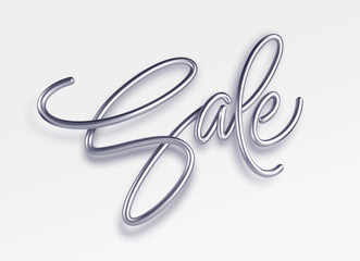 Realistic metallic inscription sale on a white background. Sale banner design. Lettering for banner design. Shopping promotion illustration. Vector illustration