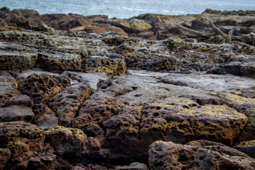 black rocks on the beach