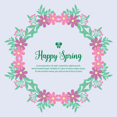 Happy spring greeting card template design, with leaf and floral elegant frame. Vector