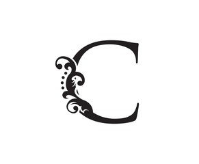 Vintage C Letter Swirl Logo. Black Floral C With Classy Leaves Shape design perfect for fashion, Jewelry, Beauty Salon, Cosmetics, Spa, Hotel and Restaurant Logo. 