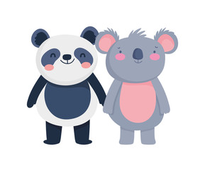 little panda and koala cartoon character on white background
