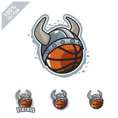 Basketball ball with Viking helmet logo vector illustration for club or team. Scalable and editable 4 variation vector.	