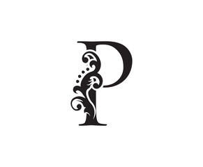Vintage P Letter Swirl Logo. Black Floral P With Classy Leaves Shape design perfect for fashion, Jewelry, Beauty Salon, Cosmetics, Spa, Hotel and Restaurant Logo. 