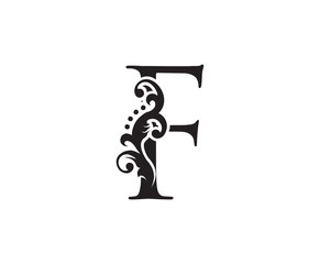 Vintage F Letter Swirl Logo. Black Floral F With Classy Leaves Shape design perfect for fashion, Jewelry, Beauty Salon, Cosmetics, Spa, Hotel and Restaurant Logo. 