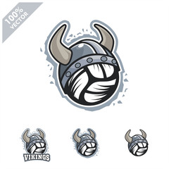Volleyball ball with Viking helmet logo vector illustration for club or team. Scalable and editable 4 variation vector.	