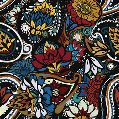 Seamless floral pattern in vintage oriental paisley style.