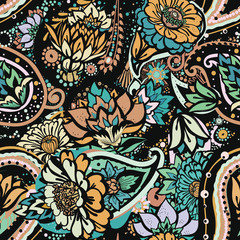 Seamless floral pattern in vintage oriental paisley style.