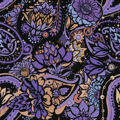 Seamless floral pattern in vintage oriental paisley style.