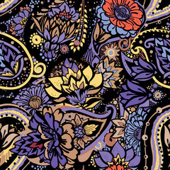 Seamless floral pattern in vintage oriental paisley style.