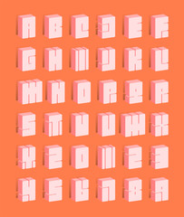 Vector fonts letters design,orange rounded square shape and shadow on   background.