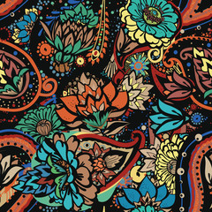 Seamless floral pattern in vintage oriental paisley style.
