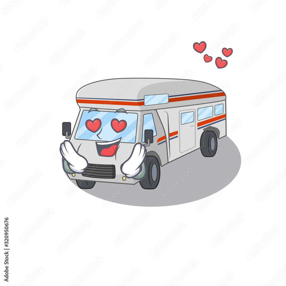 Sticker Romantic falling in love campervan cartoon character concept