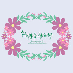 Cute shape pattern leaf and flower frame, for happy spring greeting card design. Vector