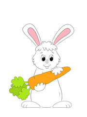 happy rabbit with his big orange carrot, cartoon