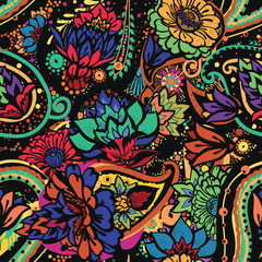 Seamless floral pattern in vintage oriental paisley style.