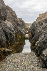 low tide ocean water in rock canyon 