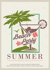 Summer beach party vector retro poster design template