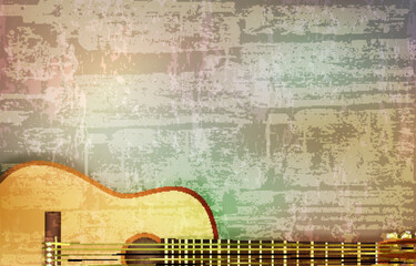 abstract gray grunge vintage sound background acoustic guitar vector illustration - obrazy, fototapety, plakaty