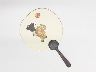 Wooden Bamboo Silk Folding Fan Chinese Japanese Vintage Retro Style Handmade Silk Hand Fan for Home Decoration Party Wedding or Dancing Gift in White Isolated Background
