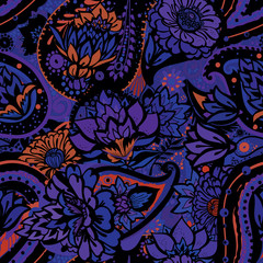 Seamless floral pattern in vintage oriental paisley style.