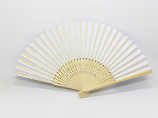 Wooden Bamboo Silk Folding Fan Chinese Japanese Vintage Retro Style Handmade Silk Hand Fan for Home Decoration Party Wedding or Dancing Gift in White Isolated Background