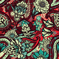 Seamless floral pattern in vintage oriental paisley style.