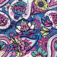 Seamless floral pattern in vintage oriental paisley style.