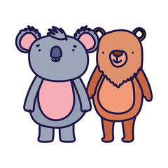 cute little bear and koala together cartoon character