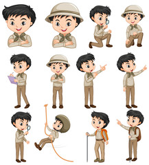 Boy in safari outfit doing different activities © blueringmedia