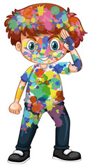 Boy with watercolor paints on his body