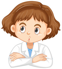 Girl in science gown on white background