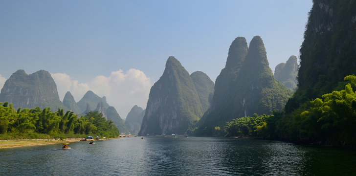 Bamboo forest and tall karst peaks along the Lijiang River Guangxi province China