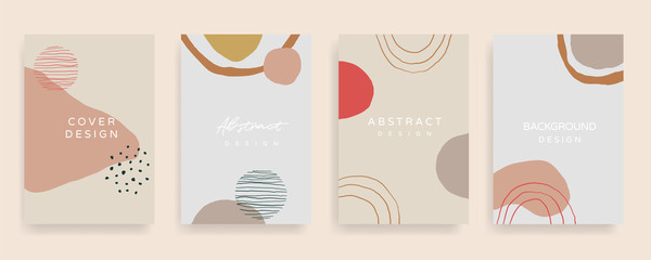 Fototapeta na wymiar Social media stories and post creative Vector set. Background template with copy space for text and images design by abstract colored shapes, line arts , Tropical leaves warm color of the earth tone