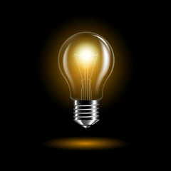 Realistic transparent light bulb for dark background, isolated. Vector EPS 10