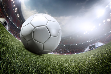 fish eye view stadium with ball before the match.