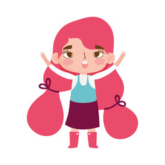 little girl gesture with long hair pony tail style