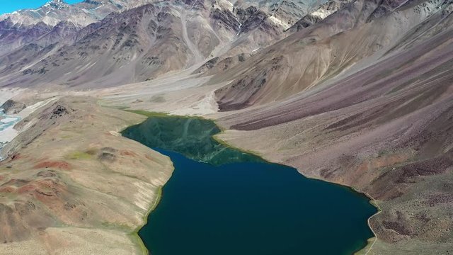 Aerial tilting shot of chandratal lake , spiti valley | Vertigo zoom
